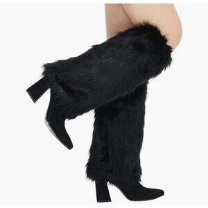 Tall‎ Black Fuzzy Faux Fur Feather Cuff Ankle Boot Covers Leg Warmer Socks